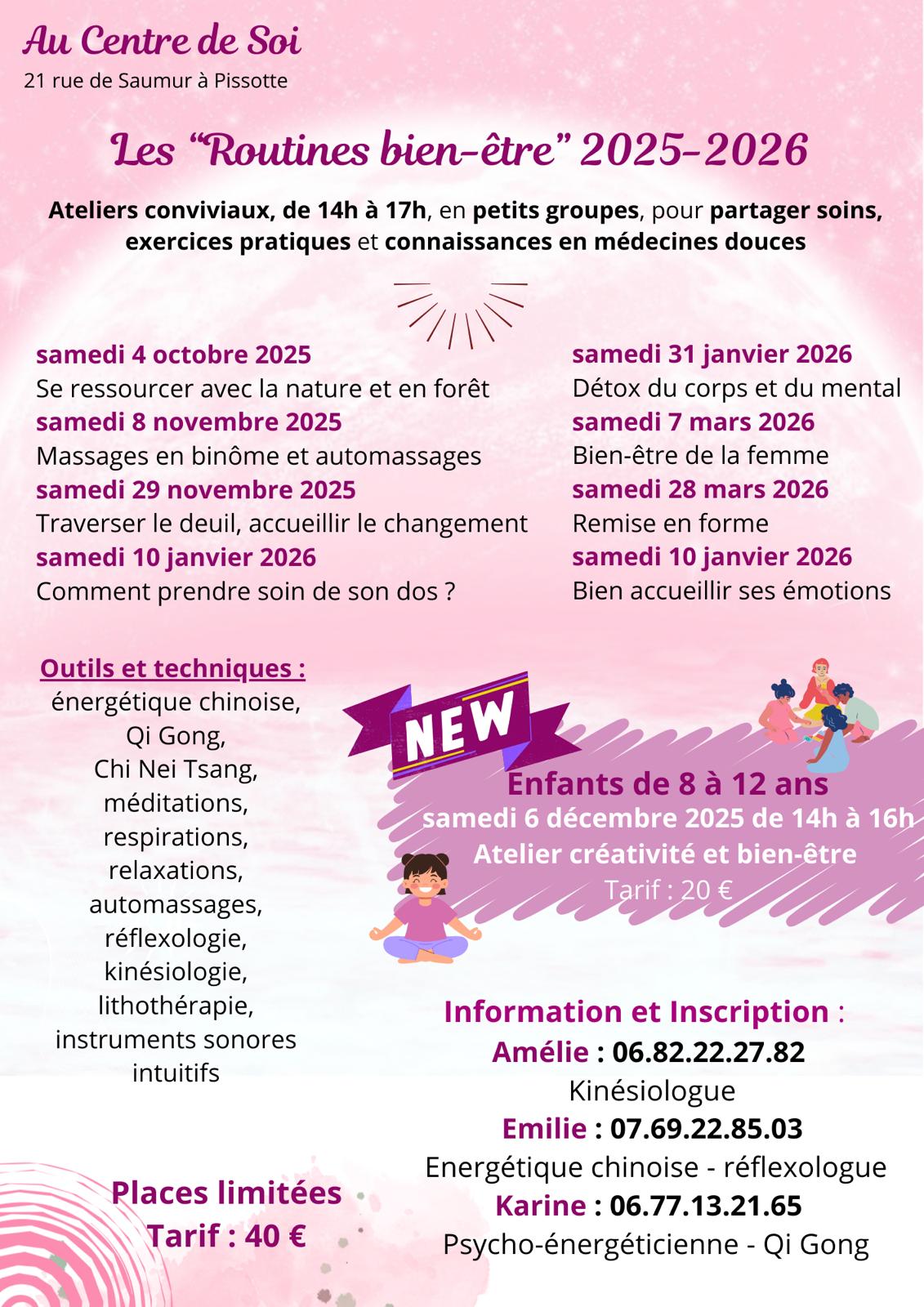 Les thèmes et dates d’atelier de cette saison